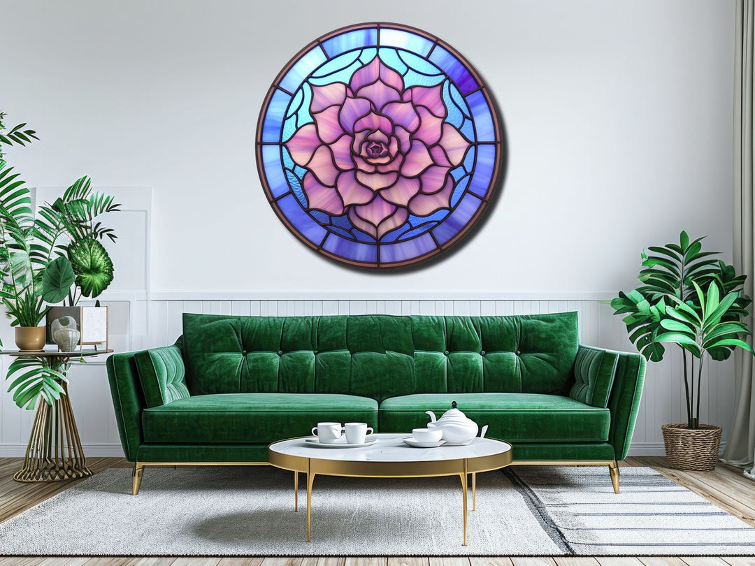 Stained Glass Lotus Flower Pattern Wall Art Decor-Glass Printing Wall Painting Round