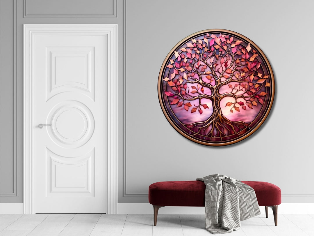 Tree of Life Stained Glass Pattern Wall Art Window-Wall Painting Decor Round