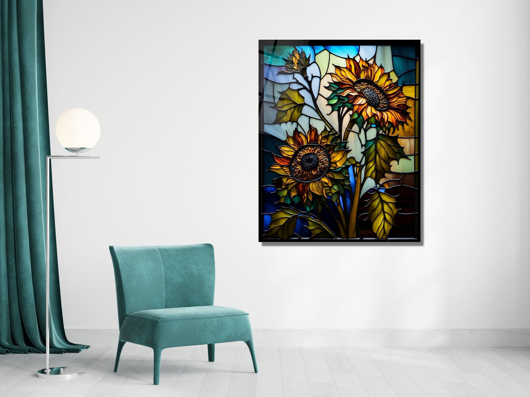 Stained Glass Sunflower Pattern Wall Art Window-Wall Painting Decor