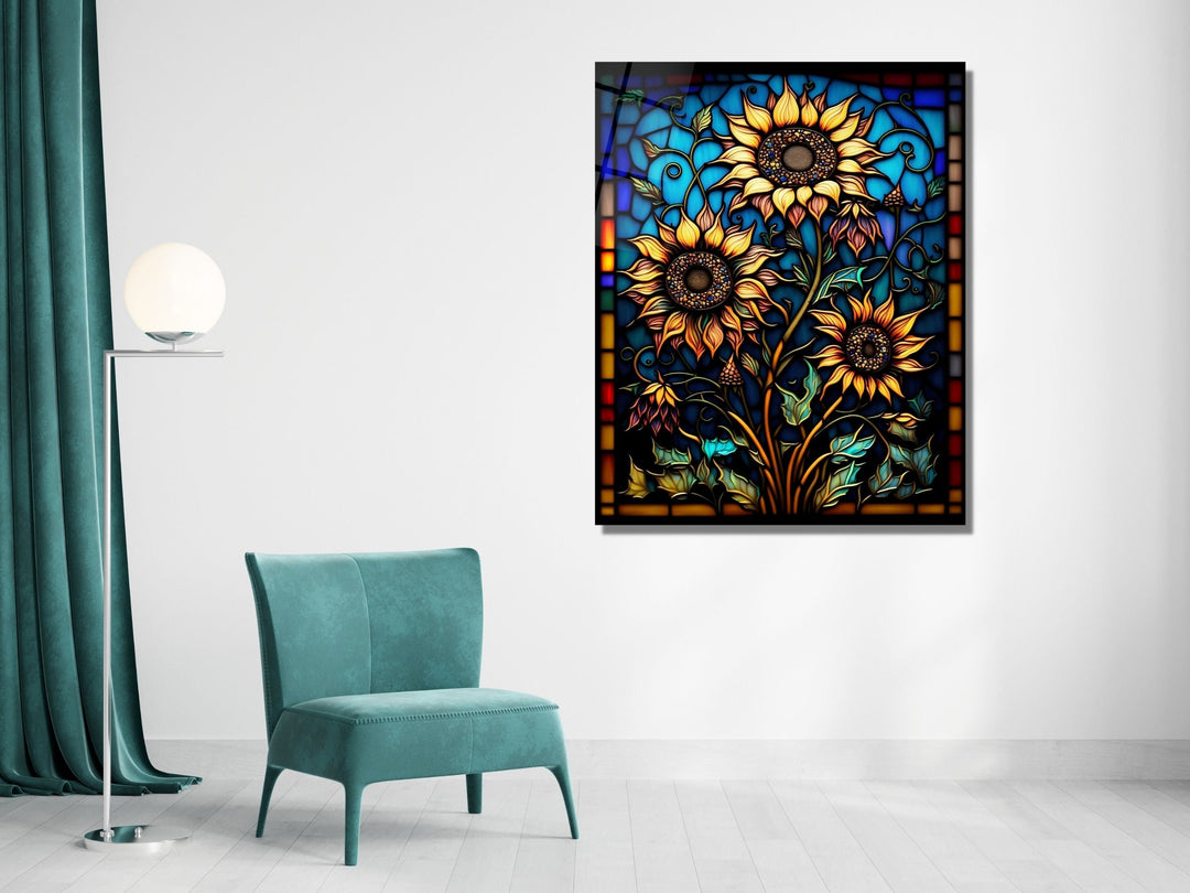 Stained Glass Sunflower Pattern Wall Art Window-Wall Painting Decor