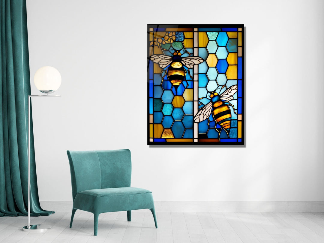 Stained Glass Bee Pattern Wall Art Window-Wall Painting Decor