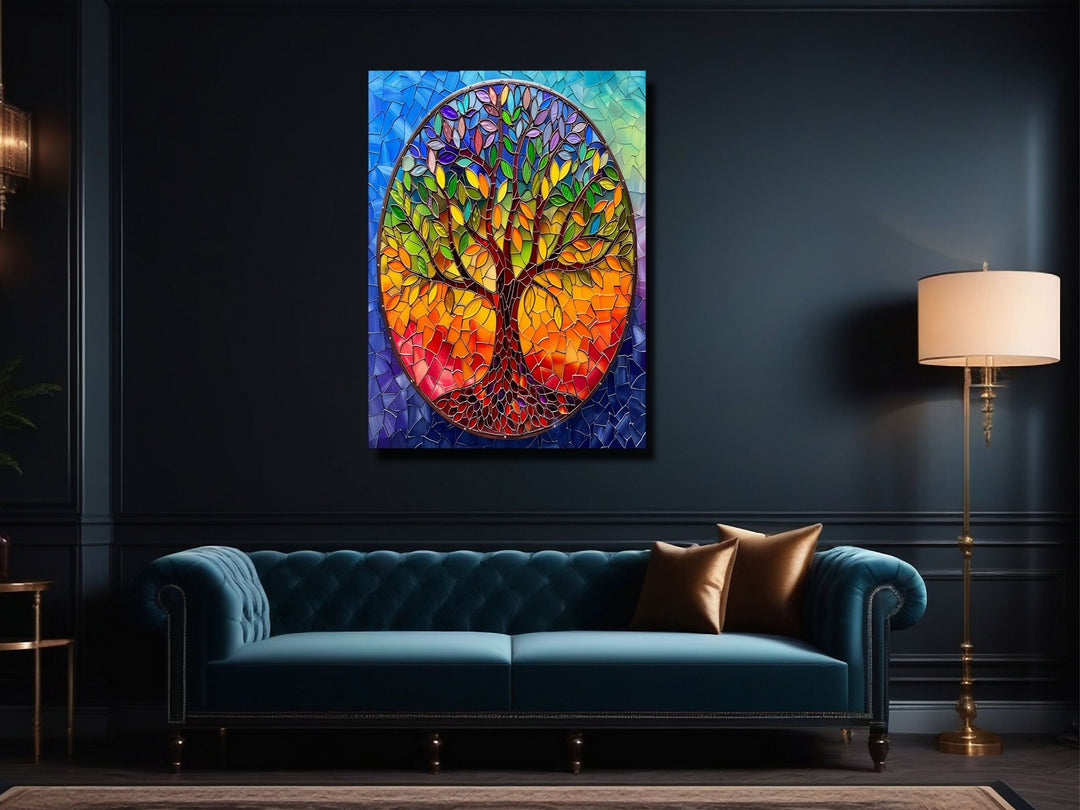 Stained Glass Tree of Life Pattern Wall Art Decor-Home&Office Glass Printing Wall Painting