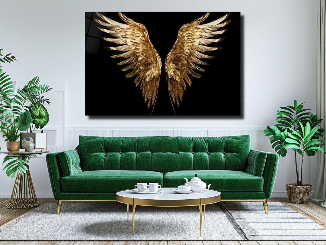 Gold Angel Wings Glass Printing Wall Art - Modern Glass Wall Decor