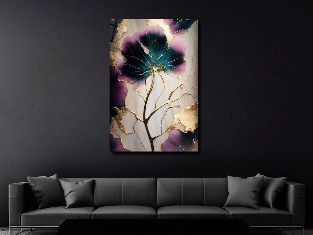 Abstract Floral Marble Design Glass Wall Art-Home&Office Glass Printing Wall Decor