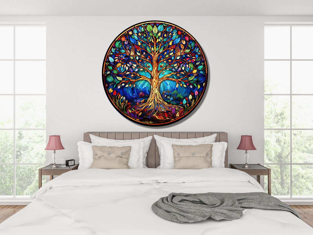 Tree of Life Stained Glass Pattern Wall Art Window-Wall Painting Decor Round