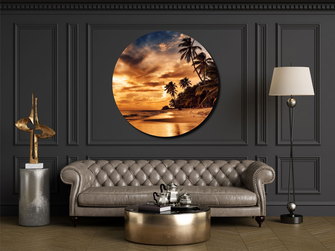 Tropical Ocean Beach&Sunset Wall Art Decor-Home&Office Glass Printing Wall Painting