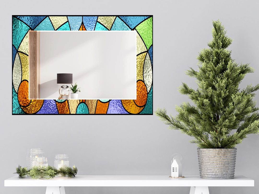 Abstract Stained Glass Pattern Wall Mirror-Home Office Wall Decoration