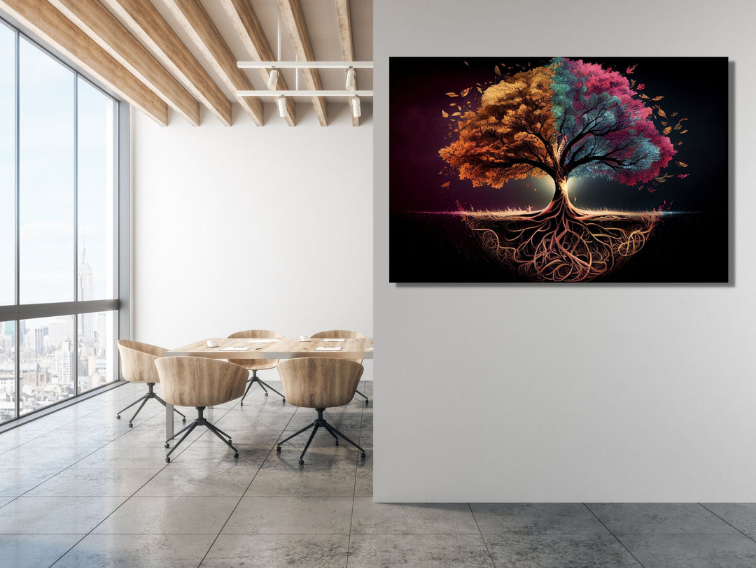 Tree of Life Pattern Tempered Glass Printing Wall Art-Home Office Wall Painting Decor