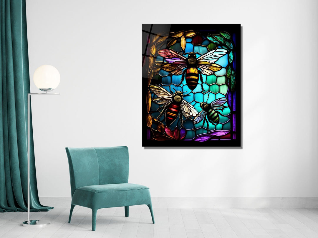 Stained Glass Bee Pattern Wall Art Window-Wall Painting Decor