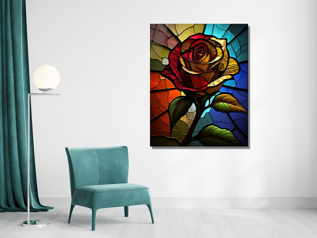 Stained Glass Rose Pattern Wall Art Window-Wall Painting Decor