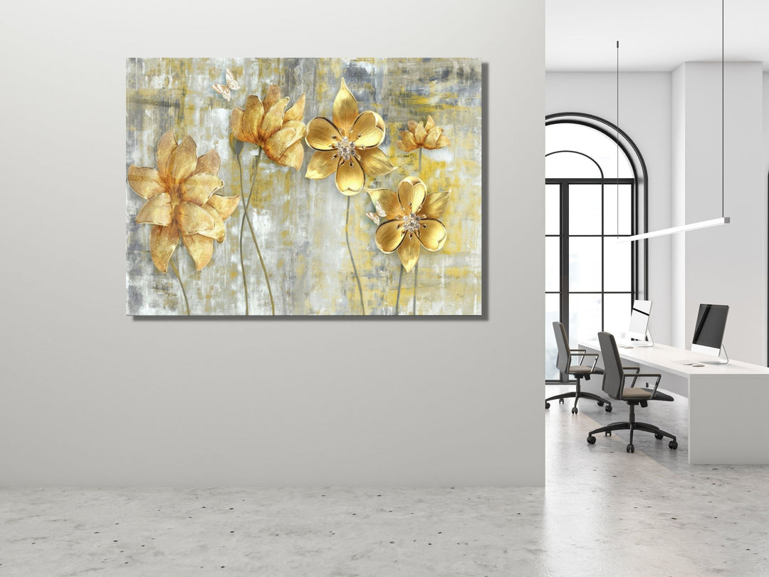 Abstract Floral Glass Printing Wall Art-Home Office Wall Painting Decor