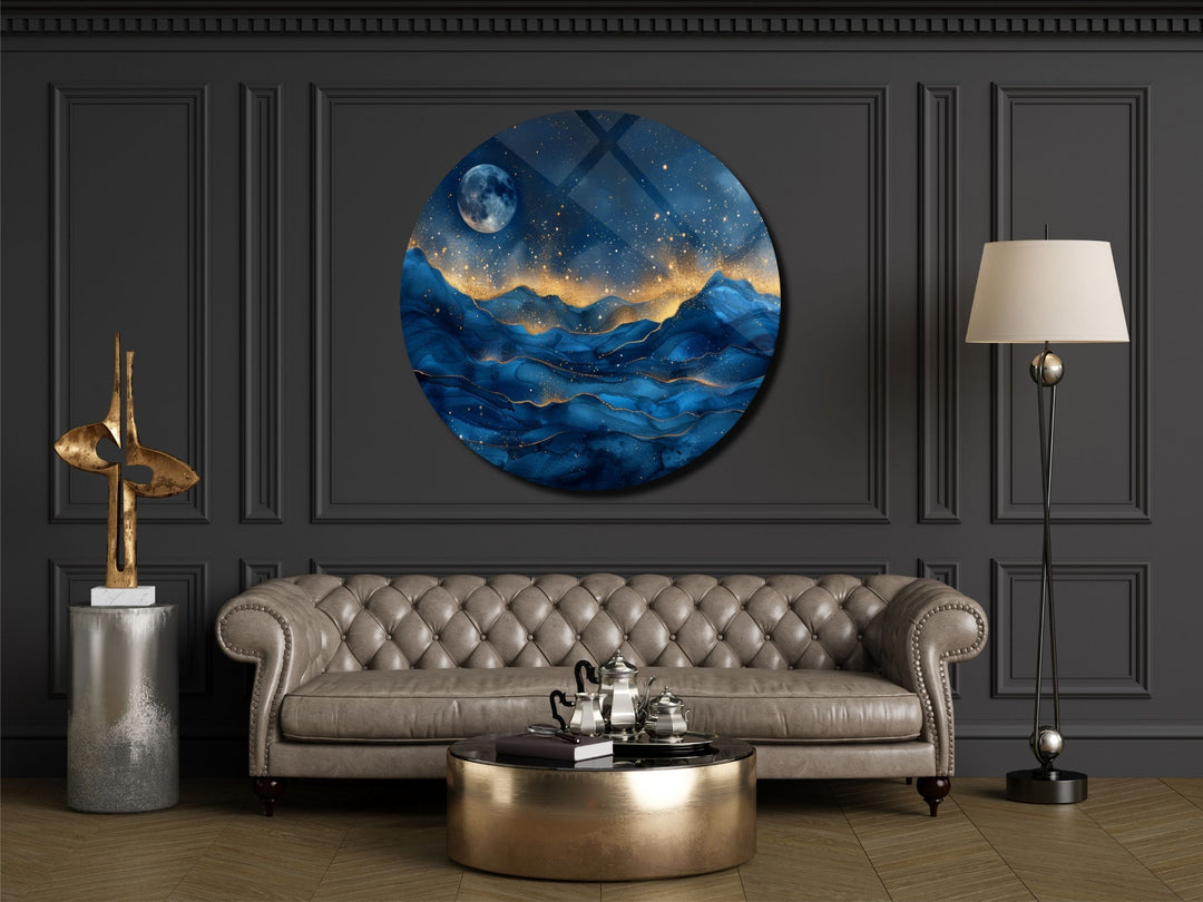 Abstract Blue Moon Wall Art Decor-Home&Office Glass Printing Wall Painting