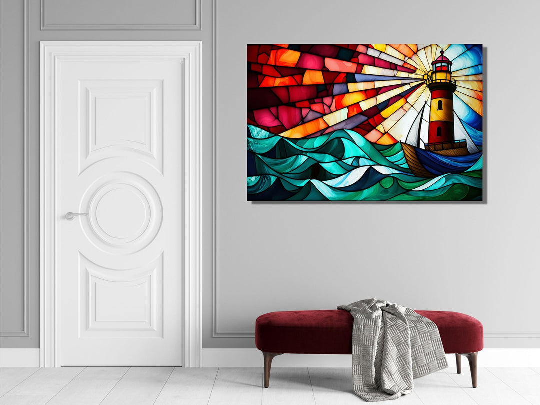 Stained Glass Light House Pattern Wall Art Window-Wall Painting Decor