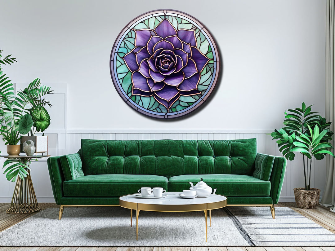 Stained Glass Lotus Flower Pattern Wall Art Decor-Glass Printing Wall Painting Round