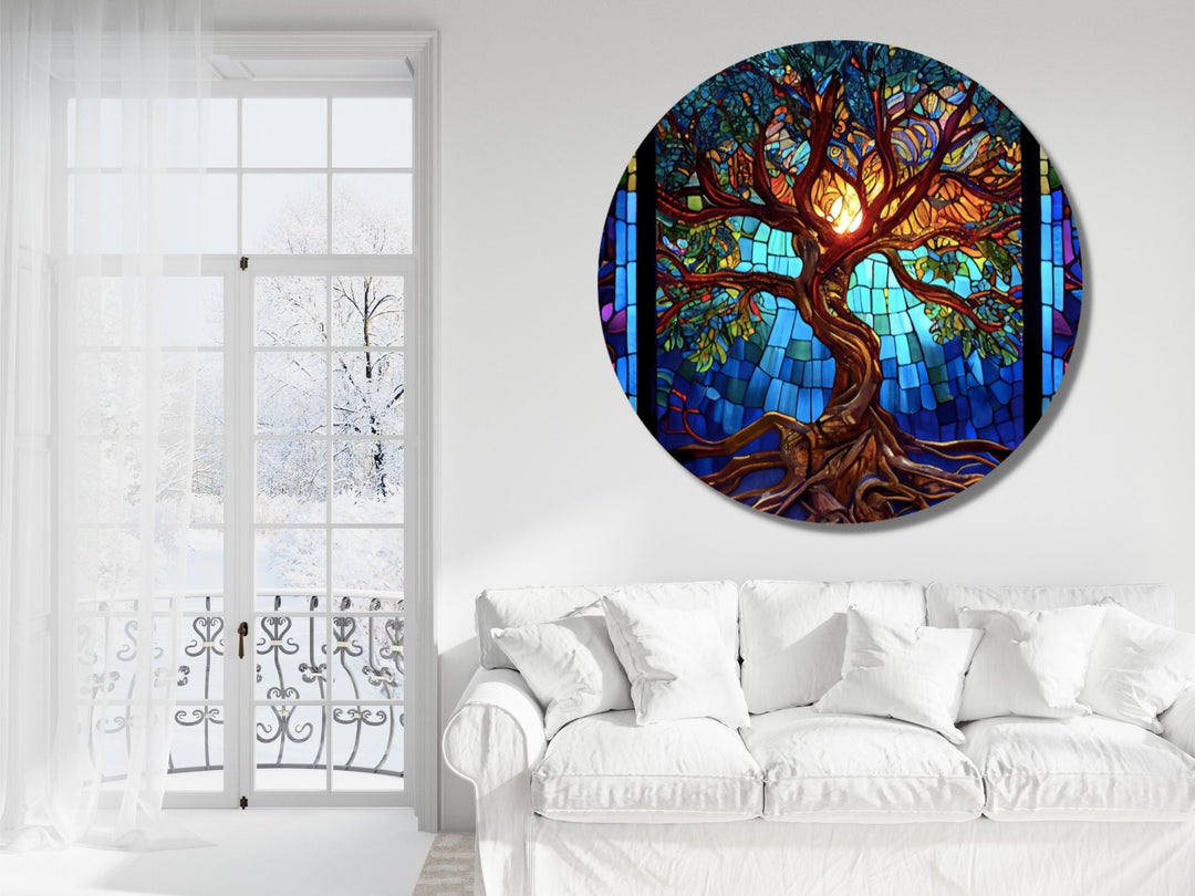 Stained Glass Wall Art Tree of Life Window-Wall Painting Decor Panel