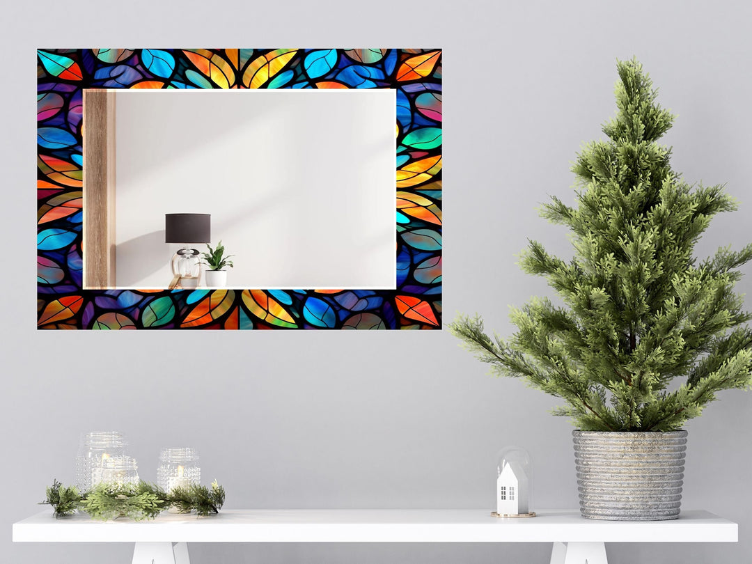 Abstract Stained Glass Pattern Wall Mirror-Home Office Wall Decoration