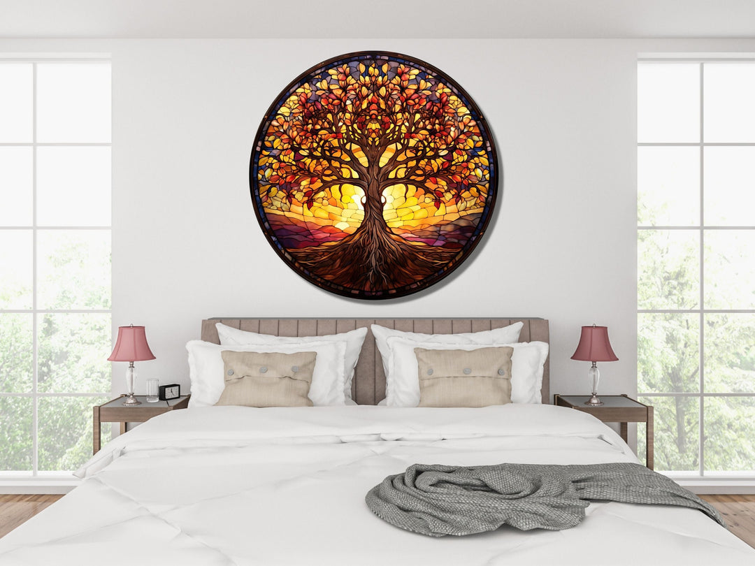 Tree of Life Stained Glass Pattern Wall Art Window-Wall Painting Decor Round