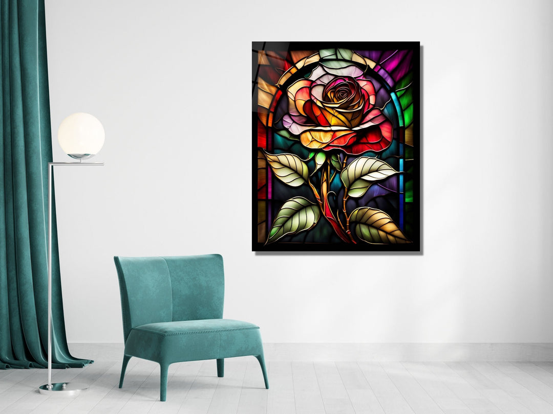 Stained Glass Rose Pattern Wall Art Window-Wall Painting Decor