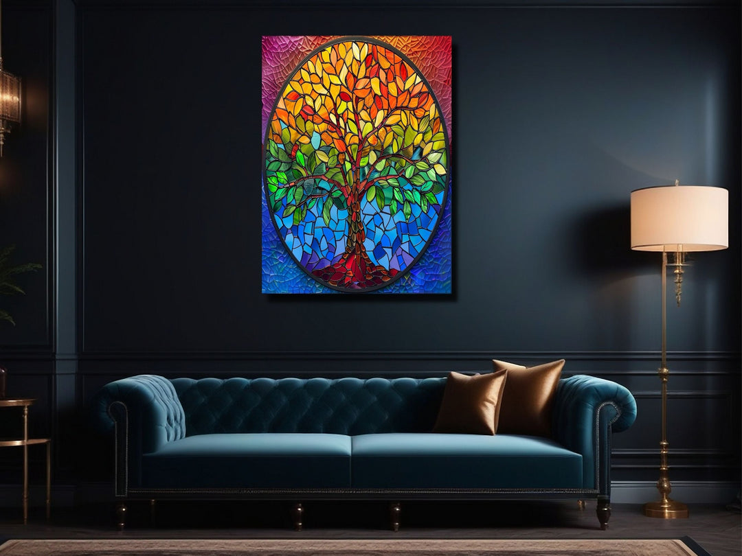 Stained Glass Tree Of Life Pattern Wall Art Decor-Home&Office Glass Printing Wall Painting