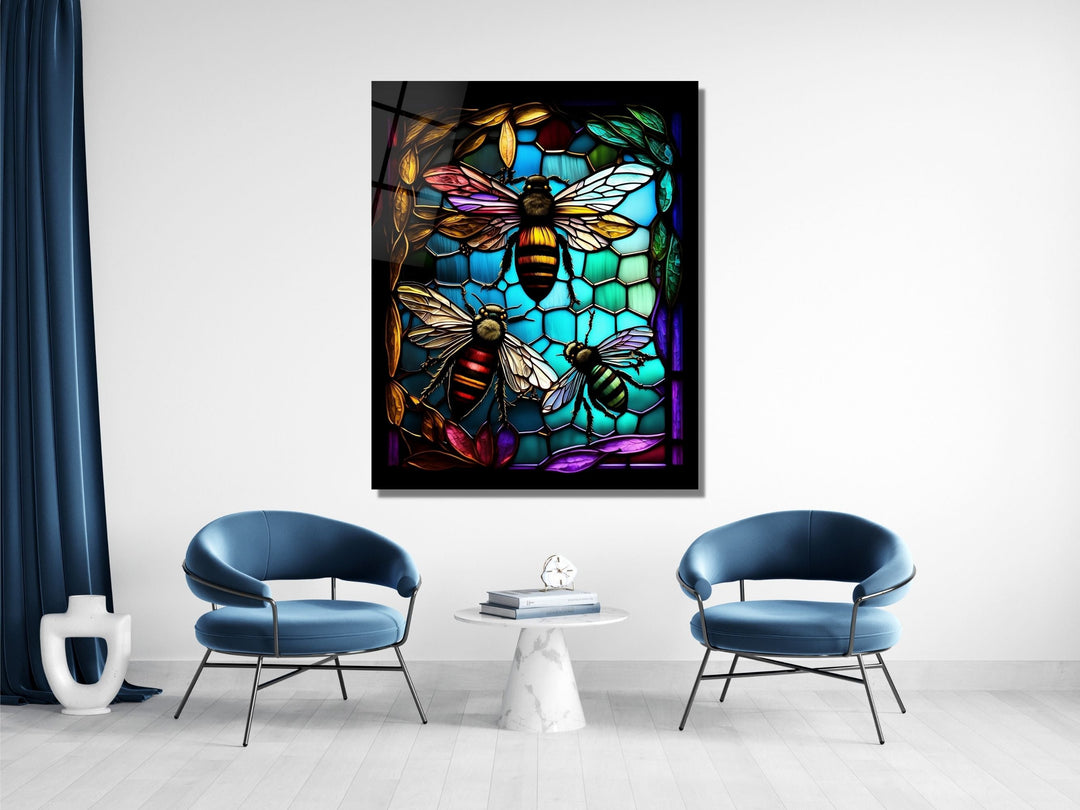 Stained Glass Bee Pattern Wall Art Window-Wall Painting Decor