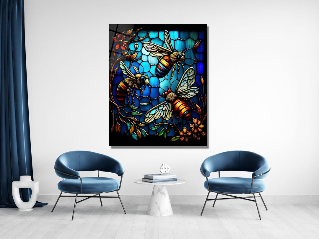 Stained Glass Bee Pattern Wall Art Window-Wall Painting Decor