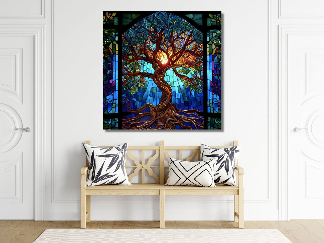 Stained Glass Tree of Life Pattern Wall Art Decor-Home&Office Glass Printing Wall Painting