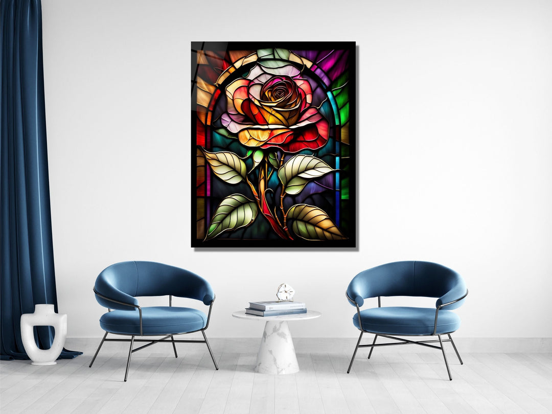 Stained Glass Rose Pattern Wall Art Window-Wall Painting Decor