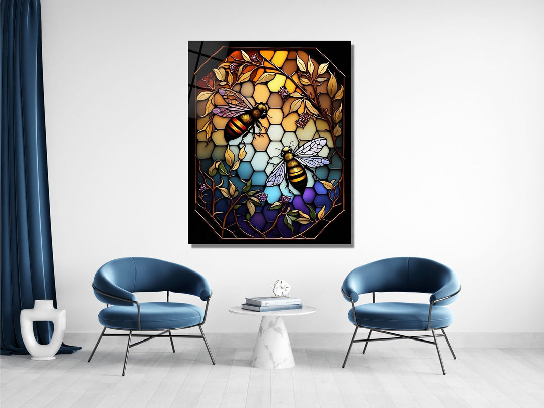 Stained Glass Bee Pattern Wall Art Window-Wall Painting Decor