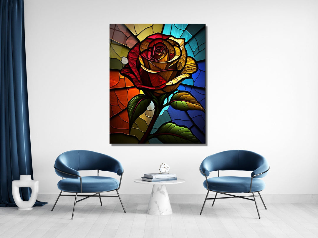 Stained Glass Rose Pattern Wall Art Window-Wall Painting Decor