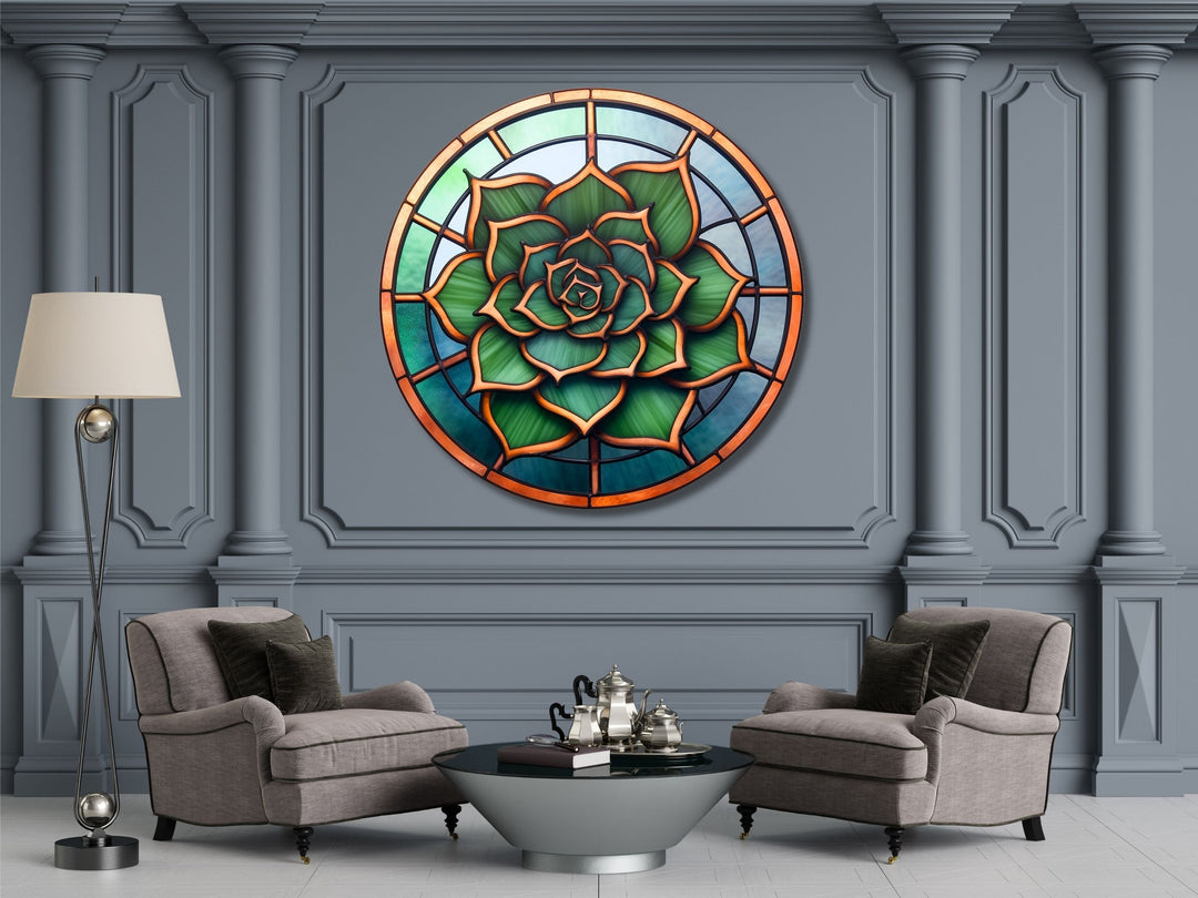 Stained Glass Lotus Flower Pattern Wall Art Decor-Glass Printing Wall Painting Round