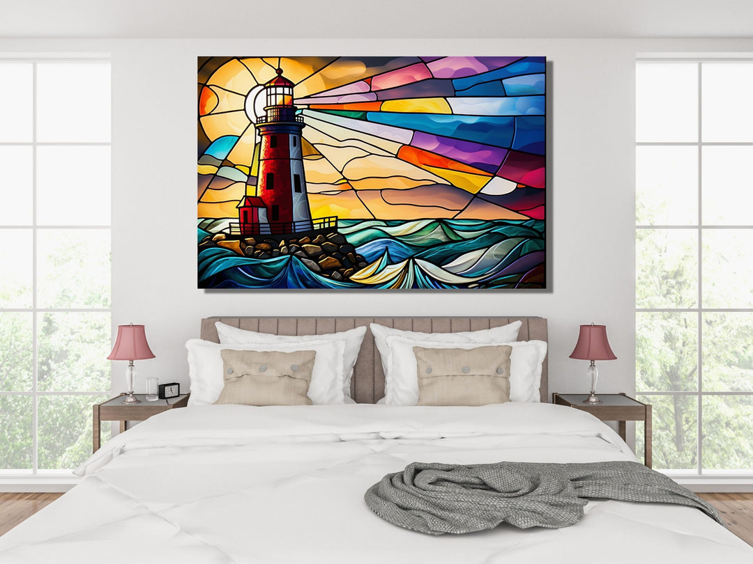 Stained Glass Light House Pattern Wall Art Window-Wall Painting Decor