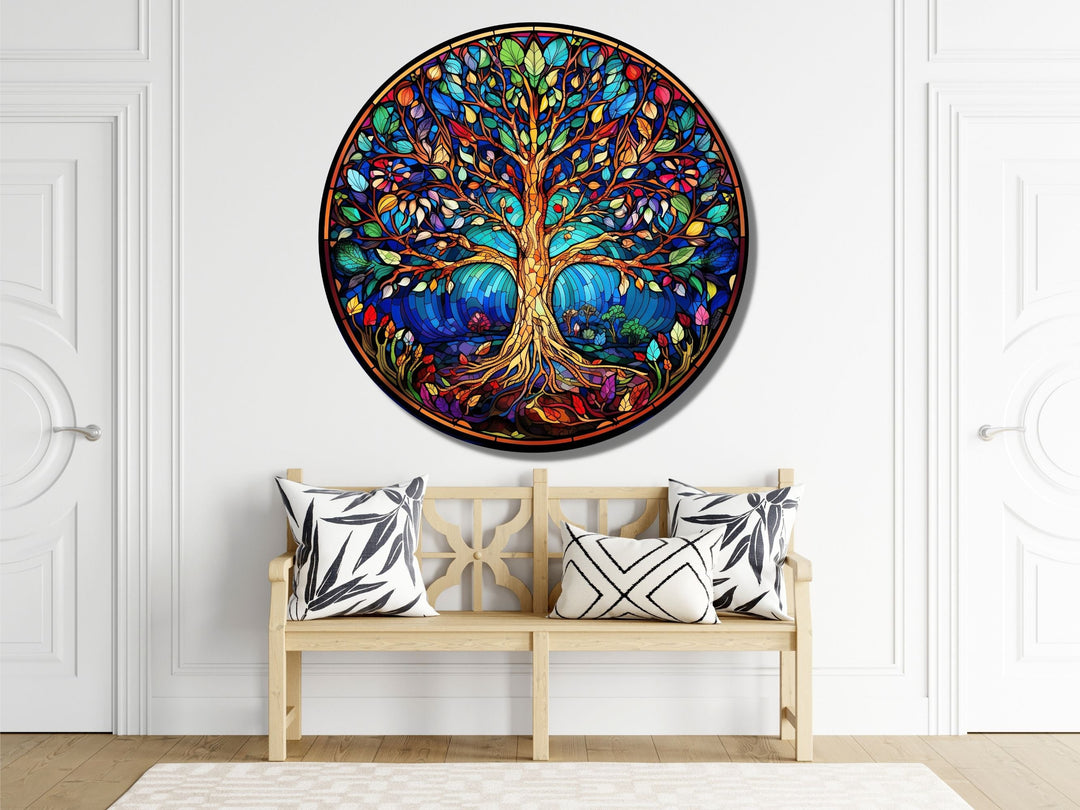 Tree of Life Stained Glass Pattern Wall Art Window-Wall Painting Decor Round