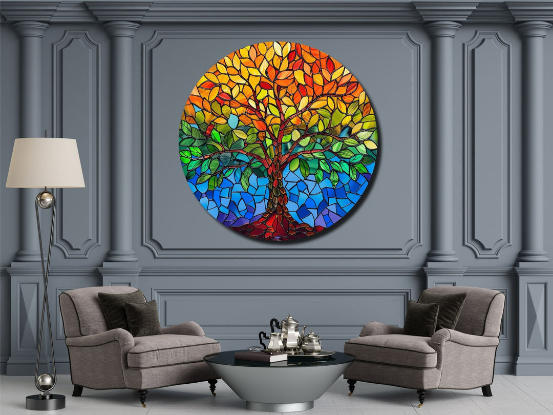 Stained Glass Tree Of Life Pattern Wall Art Decor-Home&Office Glass Printing Wall Painting