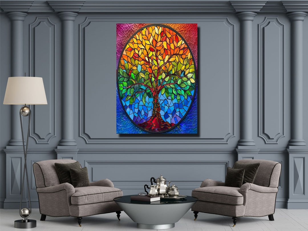 Stained Glass Tree Of Life Pattern Wall Art Decor-Home&Office Glass Printing Wall Painting