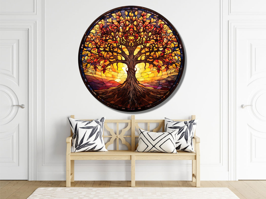 Tree of Life Stained Glass Pattern Wall Art Window-Wall Painting Decor Round