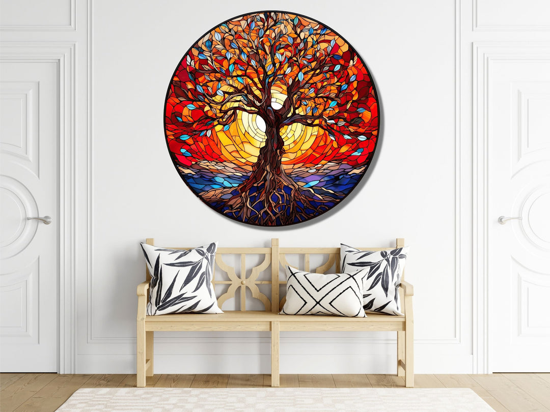 Tree of Life Stained Glass Pattern Wall Art Window-Wall Painting Decor Round