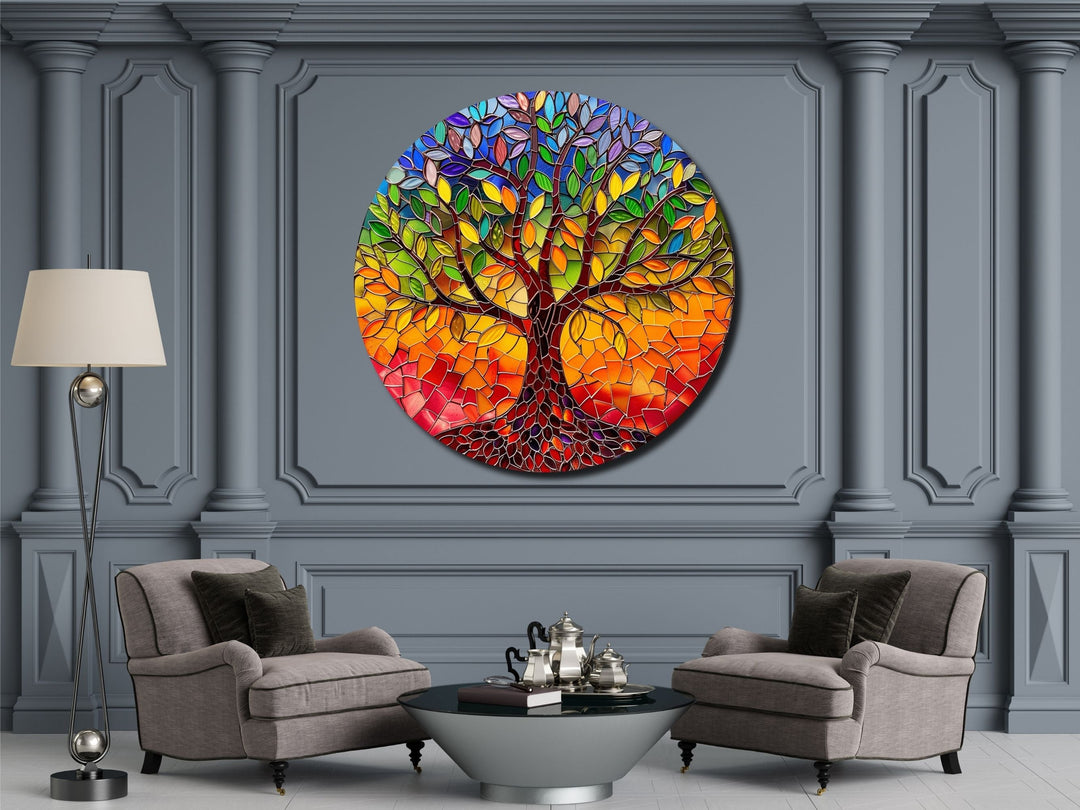 Stained Glass Tree Of Life Pattern Wall Art Decor-Home&Office Glass Printing Wall Painting