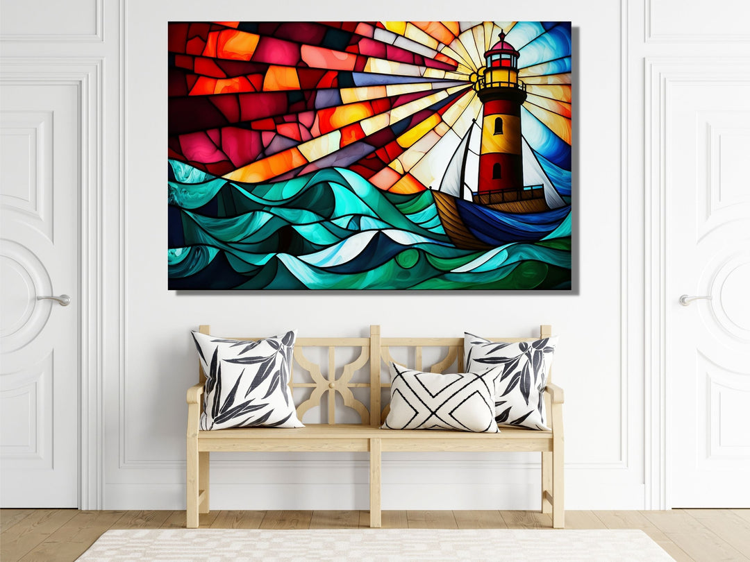 Stained Glass Light House Pattern Wall Art Window-Wall Painting Decor