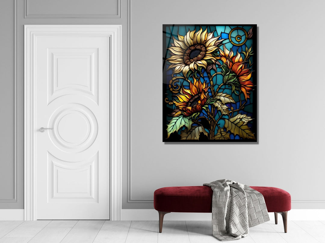 Stained Glass Sunflower Pattern Wall Art Window-Wall Painting Decor