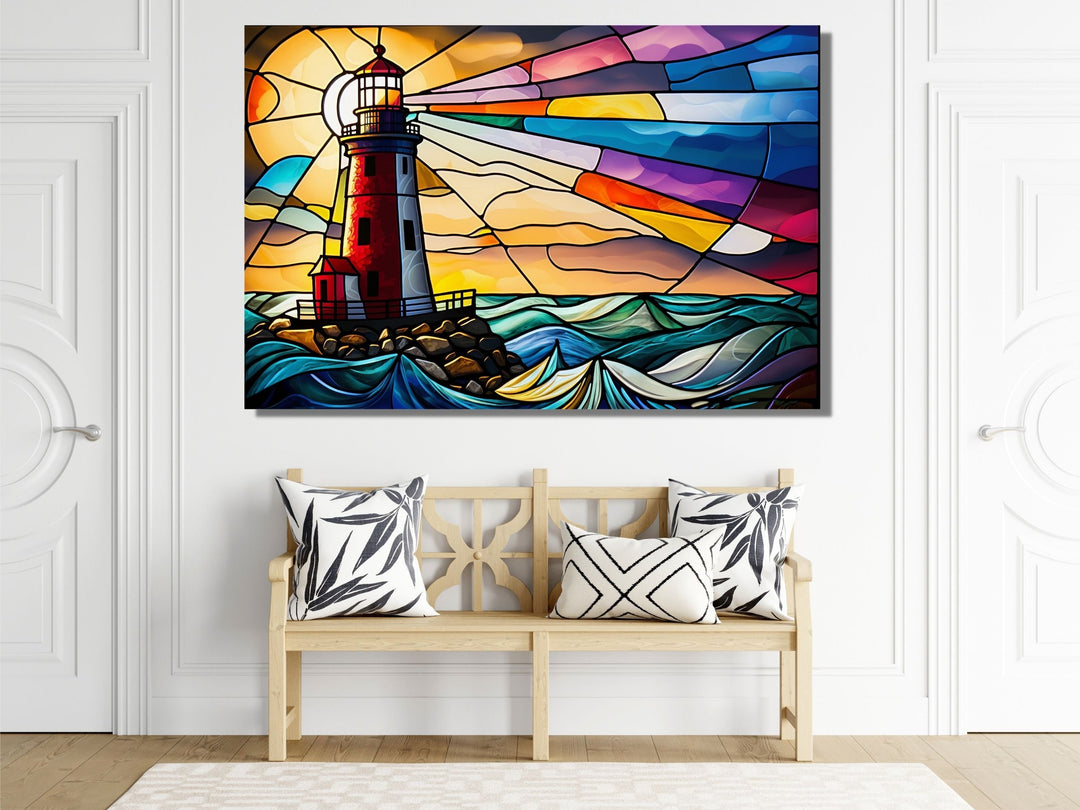 Stained Glass Light House Pattern Wall Art Window-Wall Painting Decor