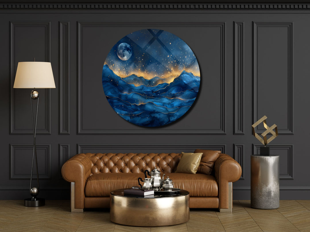 Abstract Blue Moon Wall Art Decor-Home&Office Glass Printing Wall Painting