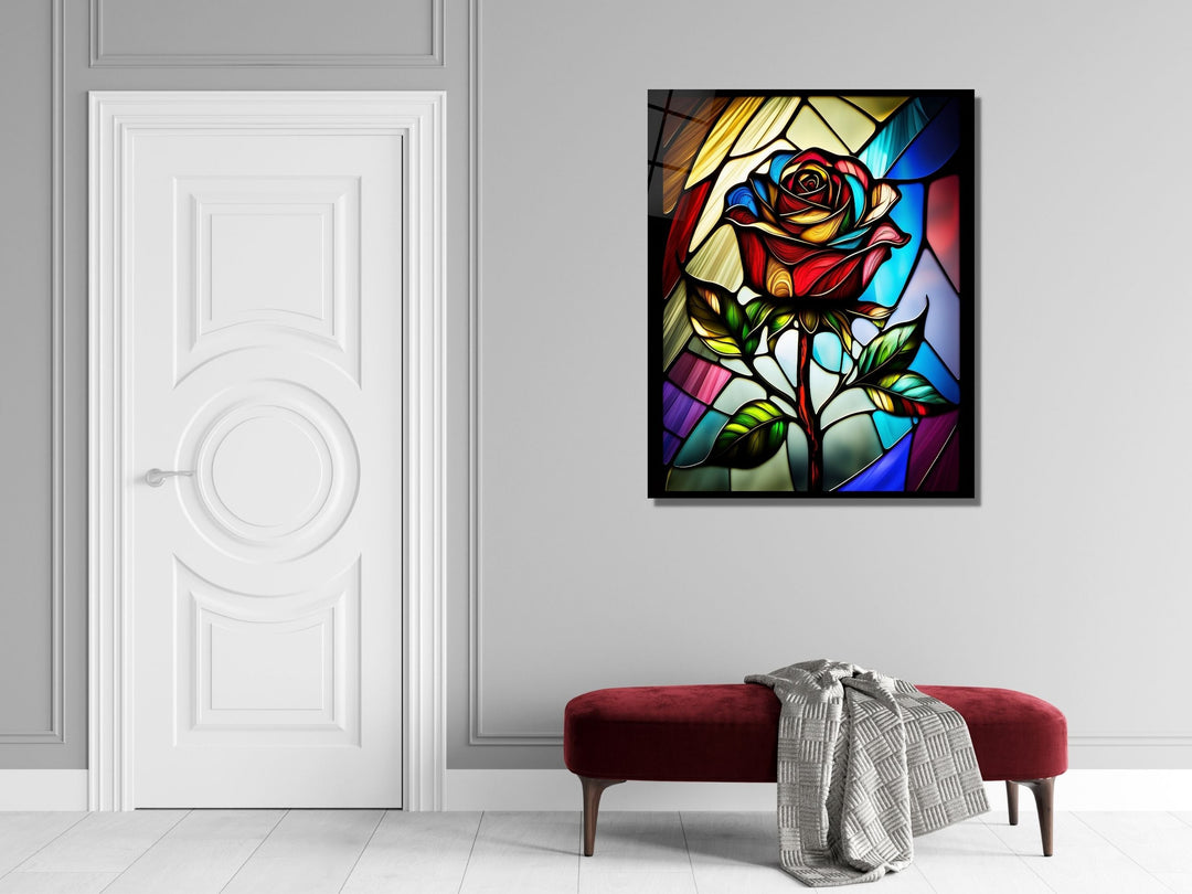 Stained Glass Rose Pattern Wall Art Window-Wall Painting Decor