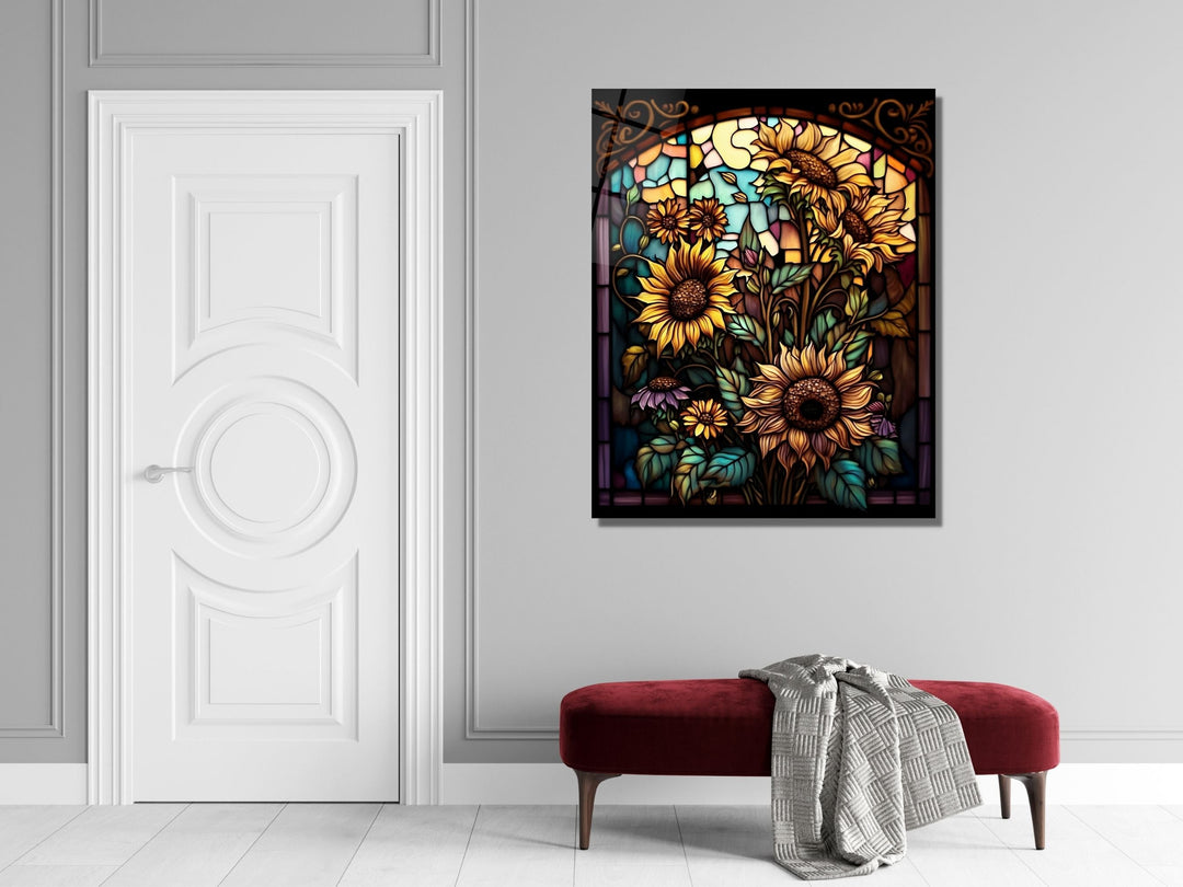 Stained Glass Sunflower Pattern Wall Art Window-Wall Painting Decor