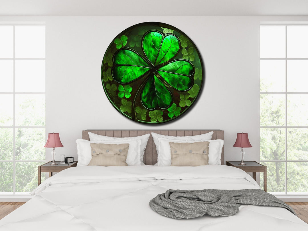 Four-Leaf Clover Pattern Glass Printing Wall Art-Wall Painting Decor