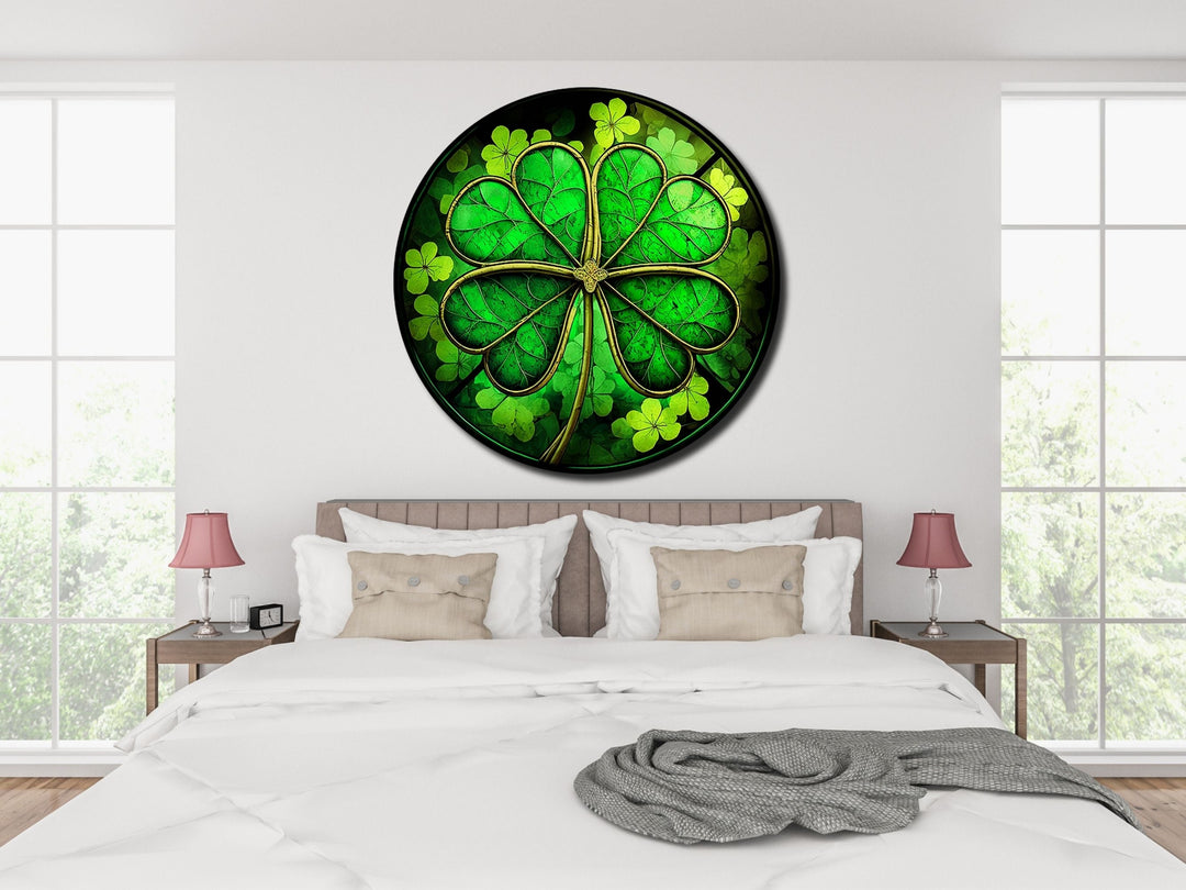 Four-Leaf Clover Pattern Glass Printing Wall Art-Wall Painting Decor