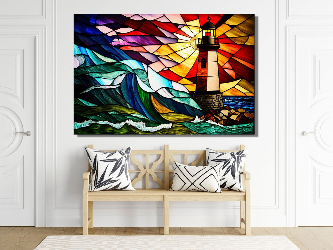 Stained Glass Light House Pattern Wall Art Window-Wall Painting Decor