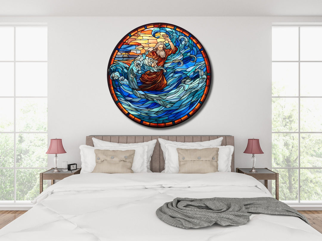 Stained Glass Ocean Wave Pattern Wall Art Window-Wall Painting Decor