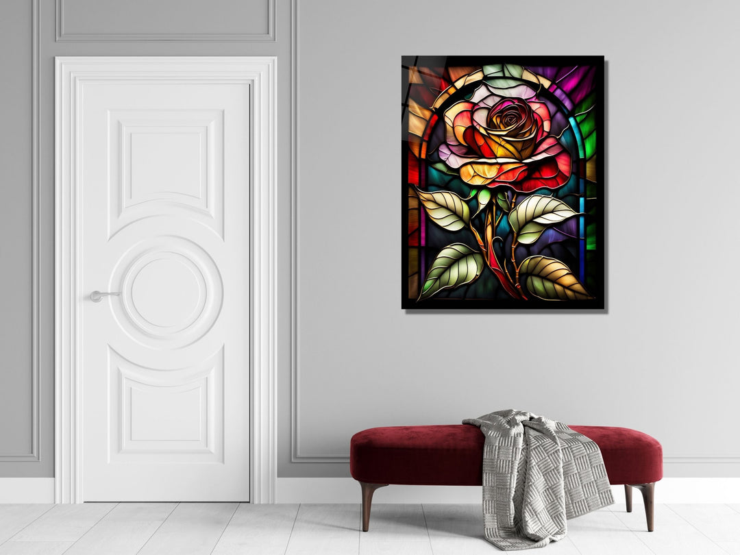 Stained Glass Rose Pattern Wall Art Window-Wall Painting Decor