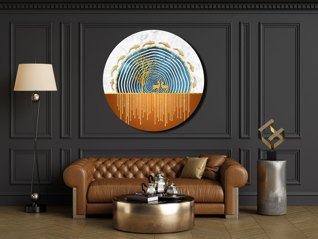 Abstract Blue Gold Wall Art Decor-Home&Office Glass Printing Wall Painting