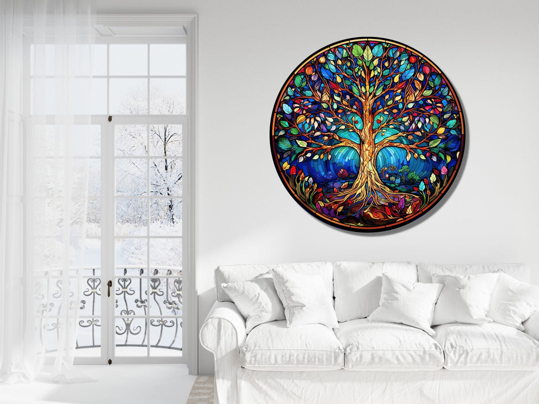 Tree of Life Stained Glass Pattern Wall Art Window-Wall Painting Decor Round